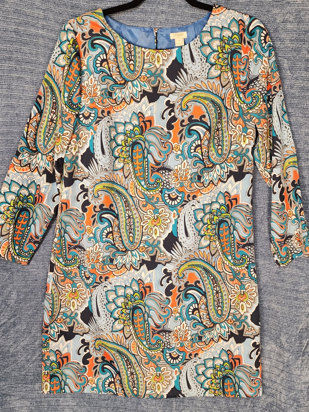J. Crew Teal, Black & Coral Paisley Shift Dress